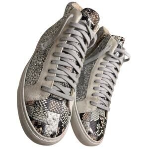 P448 EU 41 Glitter Snakeskin Hi Top Side Zip Sneakers Made In Italy Rebel Chic
